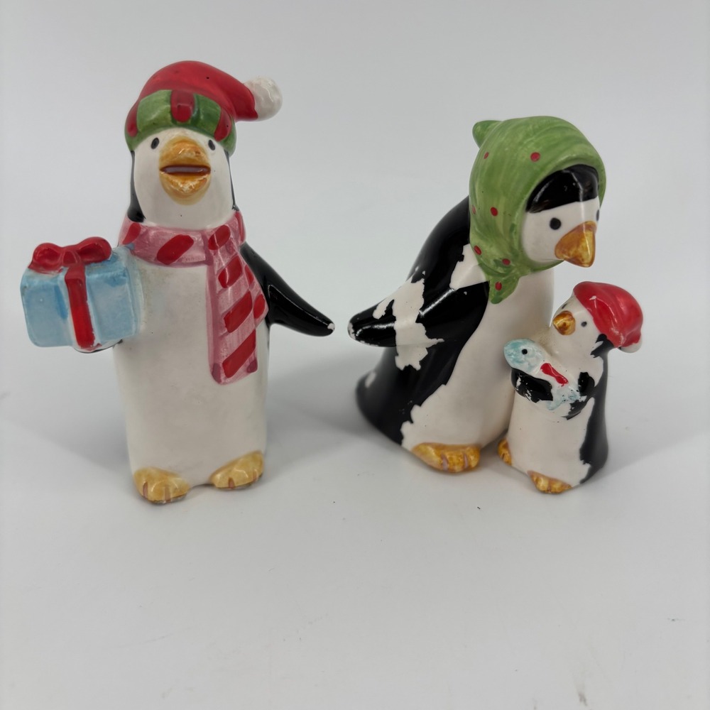 Vintage Napcoware Japan Artic Penguin Family Christmas Winter Figurine Set Cute